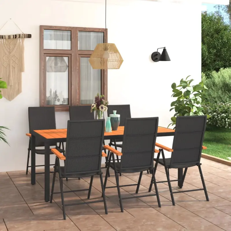 Meble ogrodowe 7-częściowy zestaw rattan PE WPC aluminium czarno-brązowy