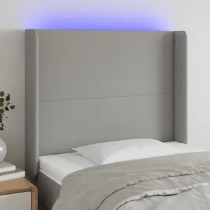 Zagłówek do łóżka z LED, jasnoszary, 83x16x118/128 cm, tkanina