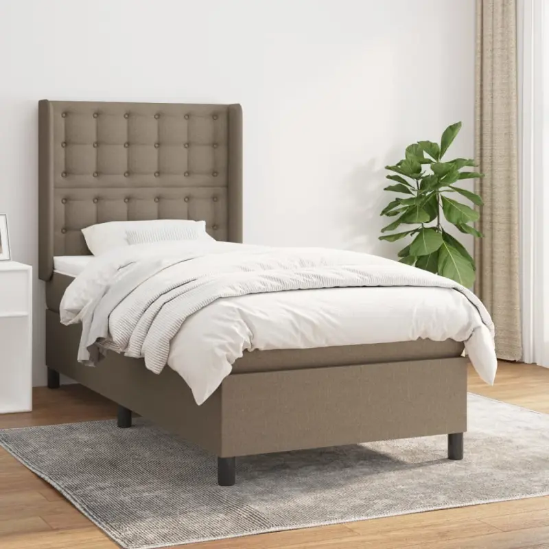 Łóżko kontynentalne z materacem, taupe, tkanina, 80x200 cm