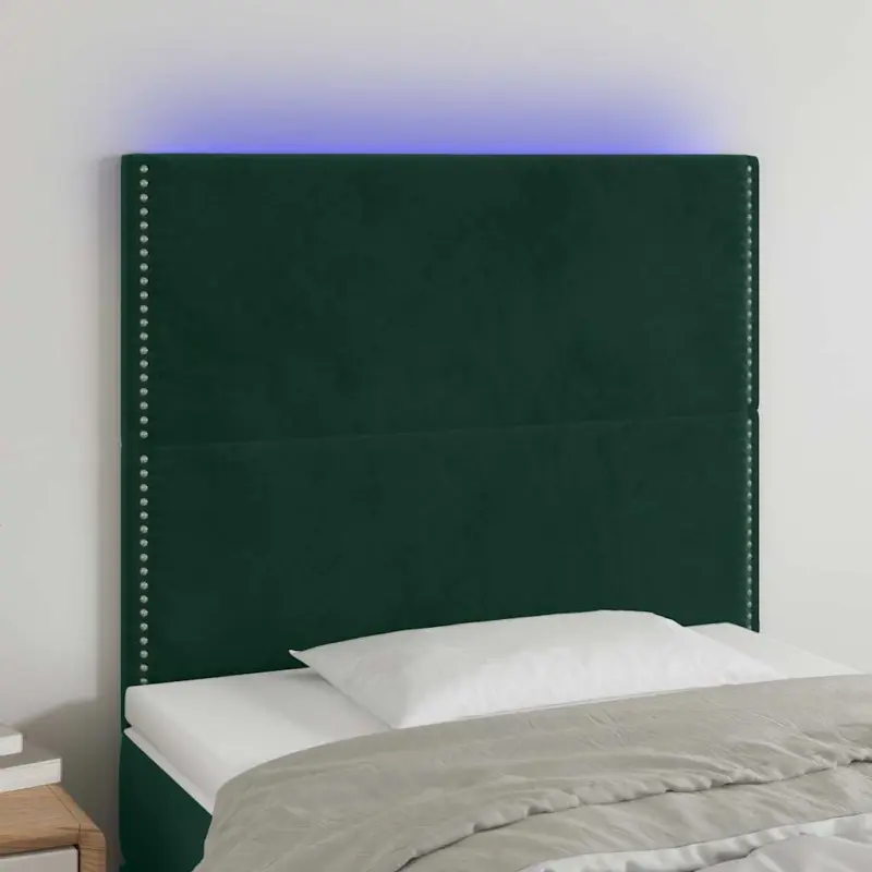 Zagłówek do łóżka z LED, ciemnozielony, 90x5x118/128cm, aksamit