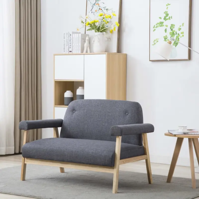 Sofa 2-osobowa tapicerowana materiałem, ciemnoszara