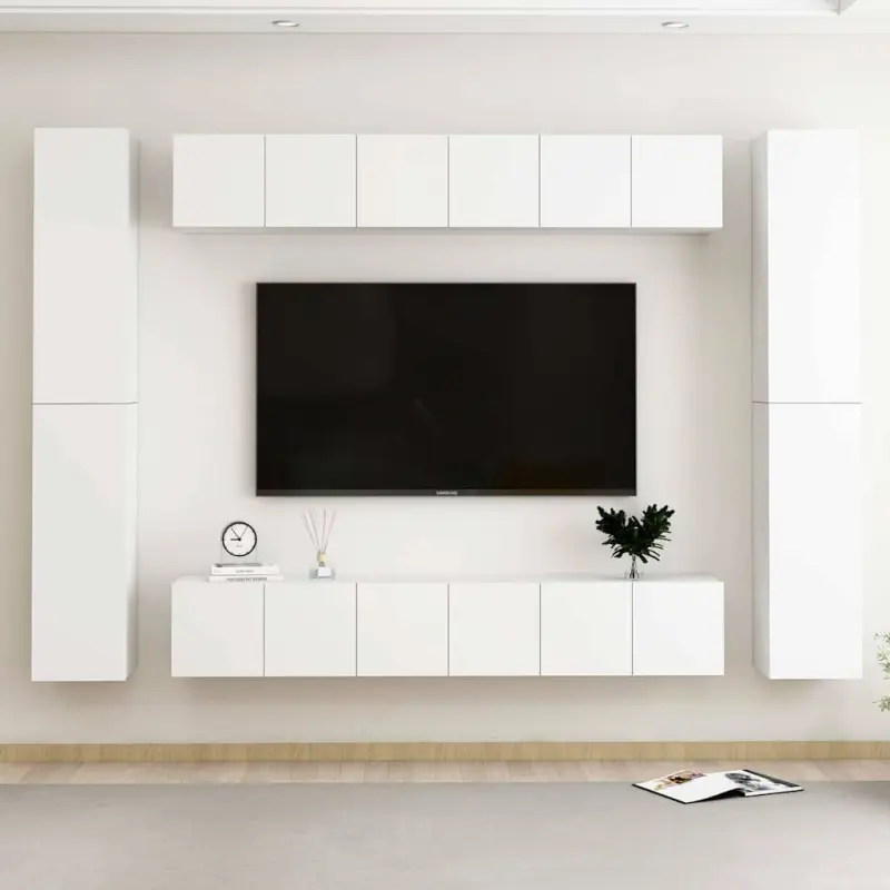 10-cz. zestaw szafek TV, biały, materiał drewnopochodny