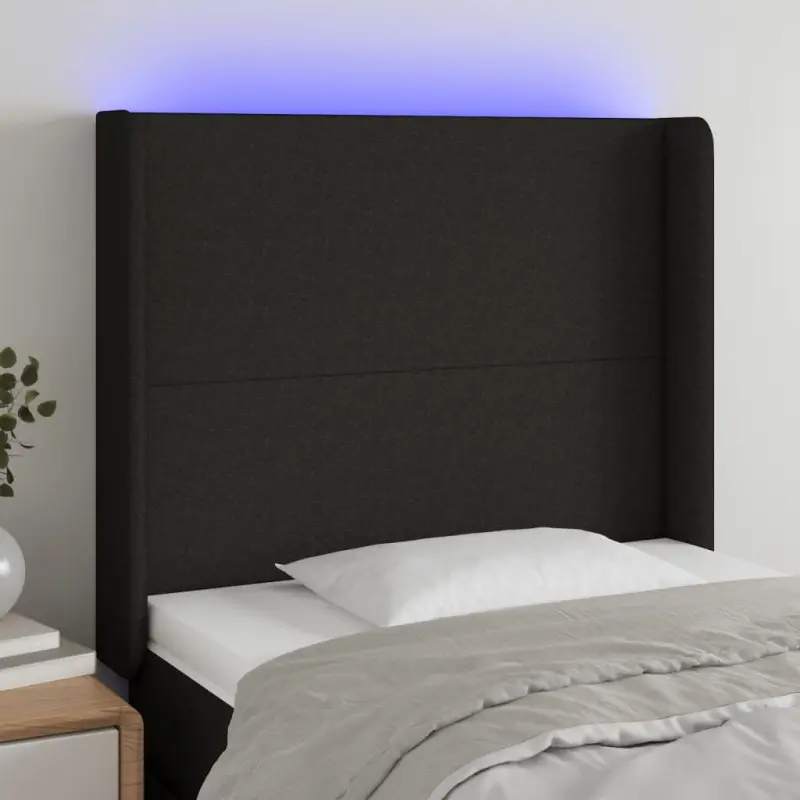 Zagłówek do łóżka z LED, czarny, 83x16x118/128 cm, tkanina