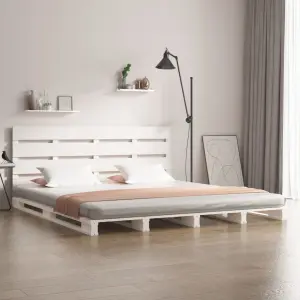 Łóżko bez materaca, białe, 200x200 cm, lite drewno sosnowe