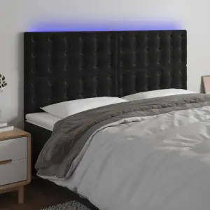 Zagłówek do łóżka z LED, czarny, 180x5x118/128 cm, aksamit