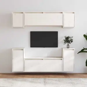 Szafki pod TV, 6 szt., białe, lite drewno sosnowe