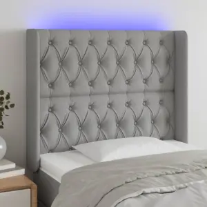 Zagłówek do łóżka z LED, jasnoszary, 103x16x118/128 cm, tkanina