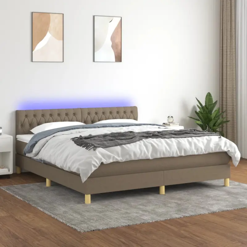 Łóżko kontynentalne z materacem, taupe, 180 x 200 cm, tkanina