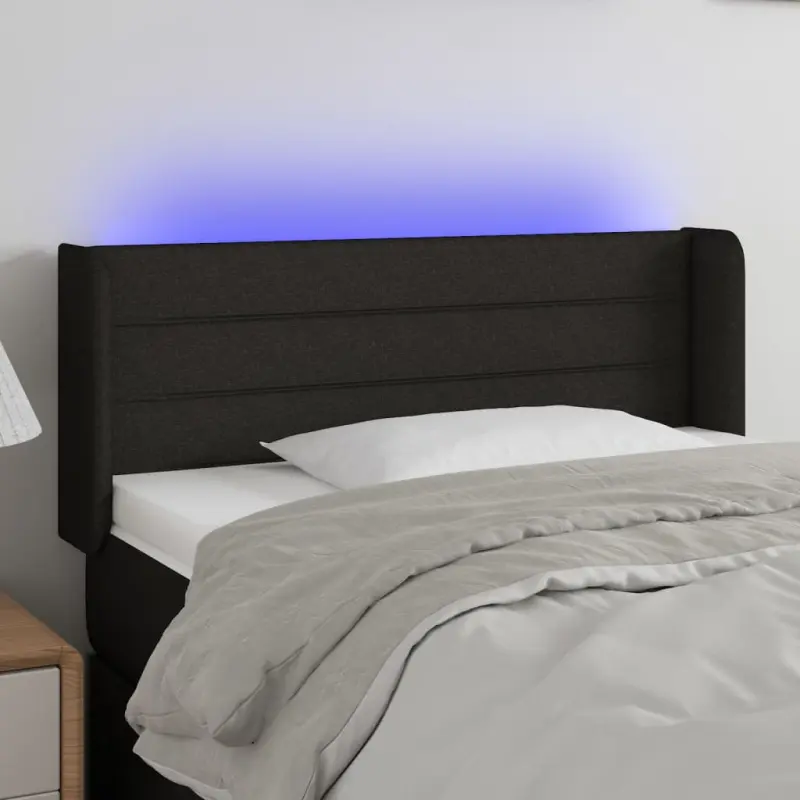 Zagłówek do łóżka z LED, czarny, 103x16x78/88 cm, tkanina