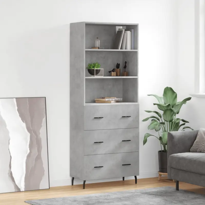 Witrynka, szarość betonu 69,5x34x180 cm materiał drewnopochodny