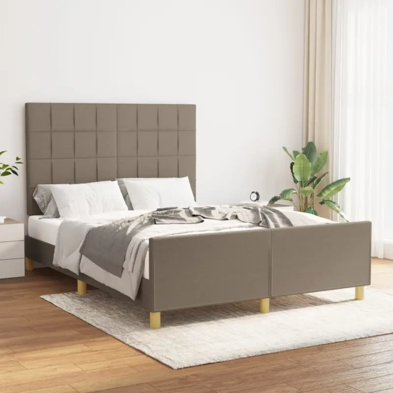 Rama łóżka bez materaca, taupe, 140x190 cm, obita tkaniną
