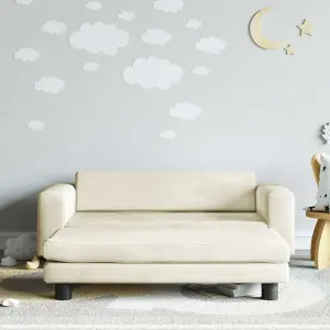 Sofa dziecięca z podnóżkiem, kremowa, 100x50x30 cm, aksamit