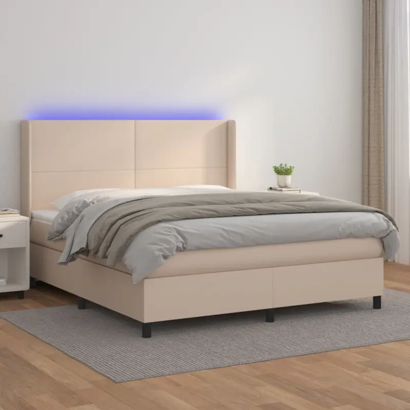 Łóżko kontynentalne, materac i LED cappuccino 160x200 cm
