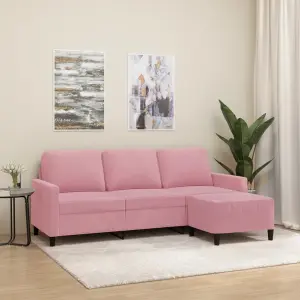 3-osobowa sofa z podnóżkiem, różowa, 180 cm, aksamitem