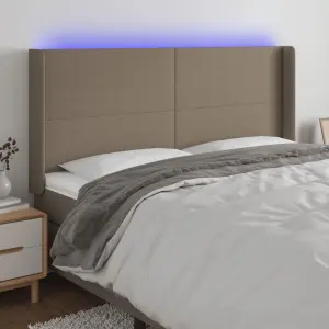 Zagłówek do łóżka z LED, taupe, 183x16x118/128 cm, tkanina