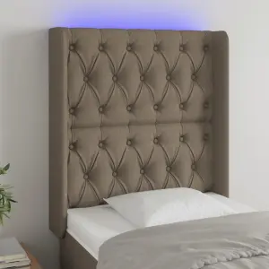 Zagłówek do łóżka z LED, taupe, 83x16x118/128 cm, tkanina