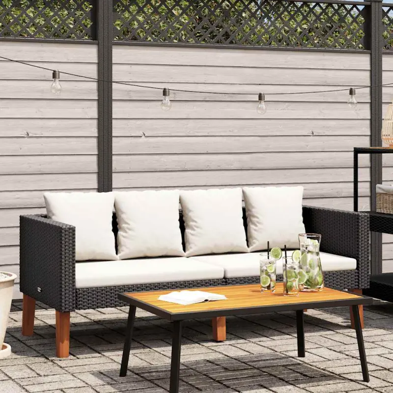 2-osobowa sofa ogrodowa z poduszkami, rattan PE, czarny