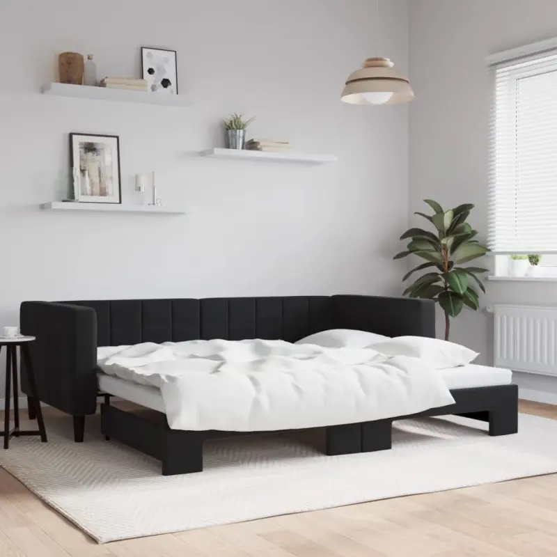 Sofa rozsuwana, czarna, 90x190 cm, aksamit