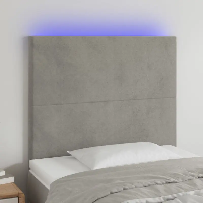 Zagłówek do łóżka z LED, jasnoszary, 80x5x118/128 cm, aksamit