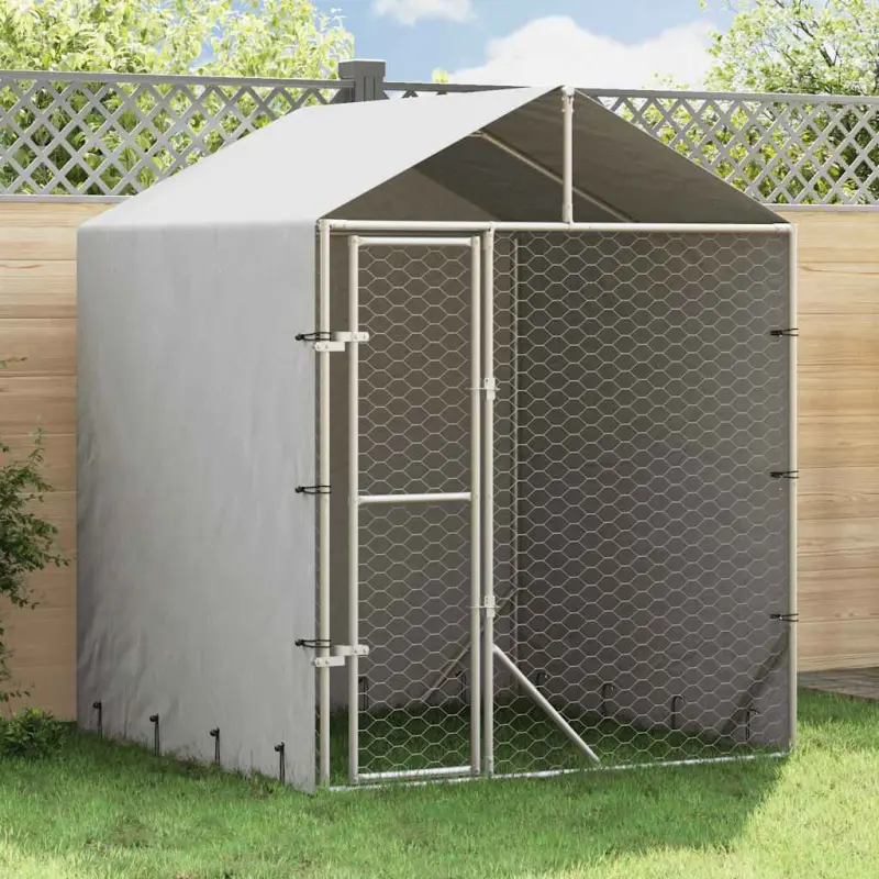Kojec dla psa, z dachem, srebrny, 2x2x2,5 m, stal galwanizowana