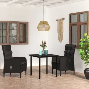 Meble ogrodowe 3-czarny zestaw z poduszkami rattan PE stal szkło