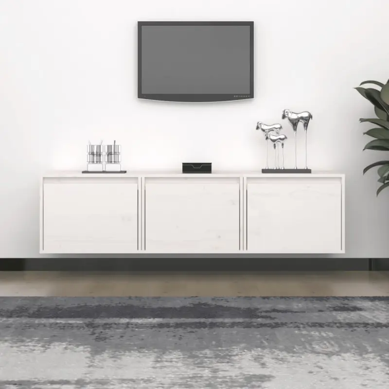 Szafki pod TV, 3 szt., białe, lite drewno sosnowe