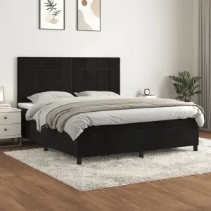 Łóżko kontynentalne z materacem, czarne, 160x200 cm, aksamit