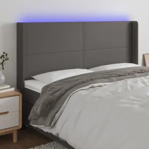 Zagłówek do łóżka z LED, szary, 183x16x118/128cm sztuczna skóra