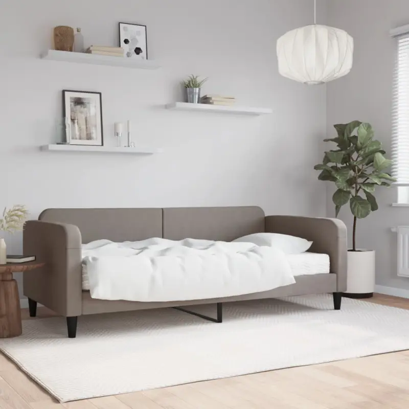 Sofa z materacem do spania, kolor taupe, 90x200 cm, tkanina