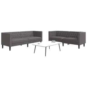 2-cz. zestaw wypoczynkowy Chesterfield, szary, sztuczna skóra