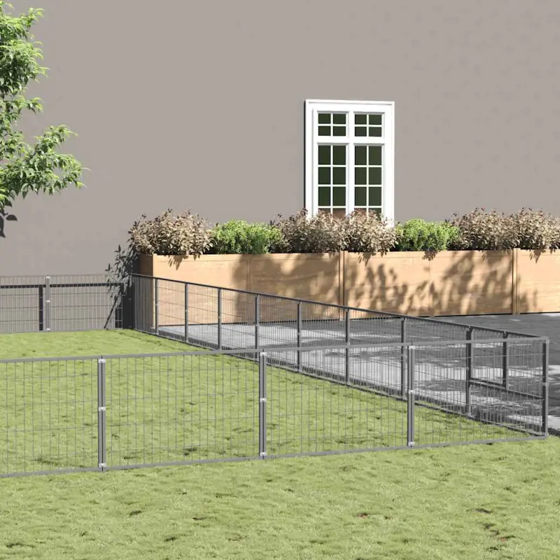 Kojec dla psa, srebrny, 81 m², stalowy