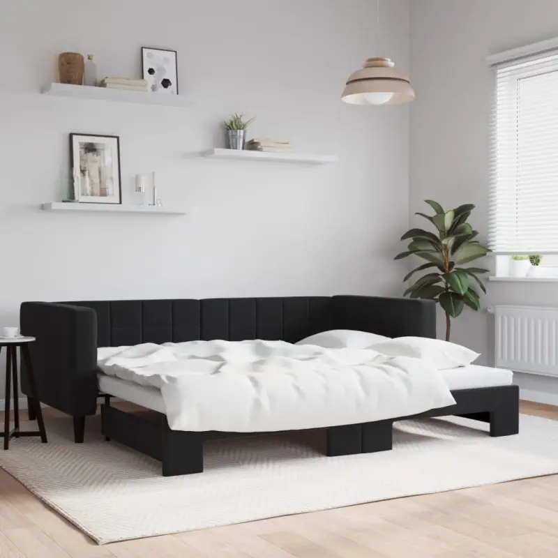 Sofa rozsuwana, czarna, 90x200 cm, aksamit