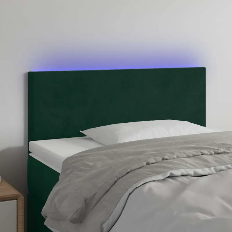 Zagłówek do łóżka z LED, ciemnozielony, 80x5x78/88 cm, aksamit