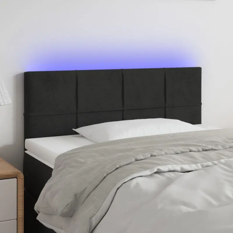 Zagłówek do łóżka z LED, czarny, 100x5x78/88 cm, aksamit