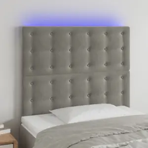 Zagłówek do łóżka z LED, jasnoszary, 80x5x118/128 cm, aksamit