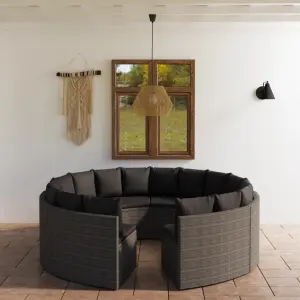 8-częściowa sofa do ogrodu, z poduszkami, polirattan, szara