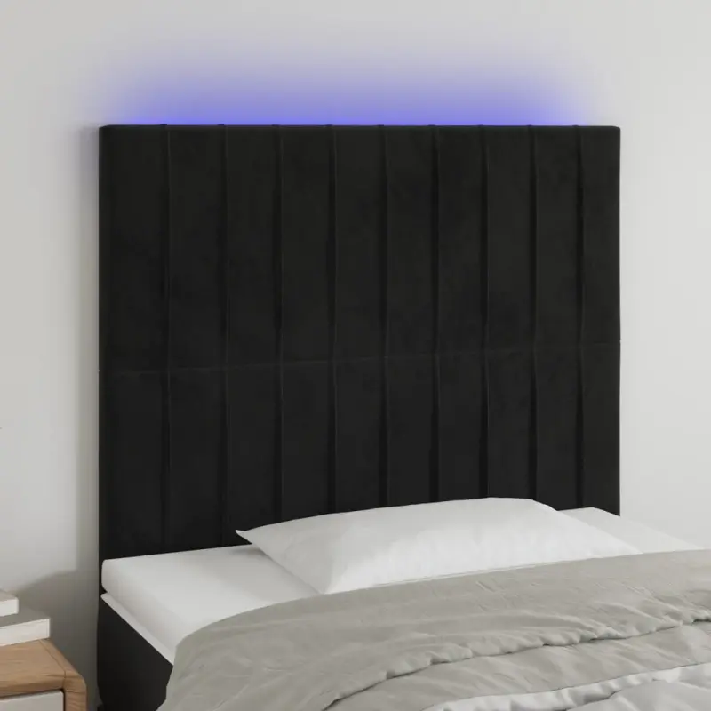 Zagłówek do łóżka z LED, czarny, 100x5x118/128 cm, aksamit