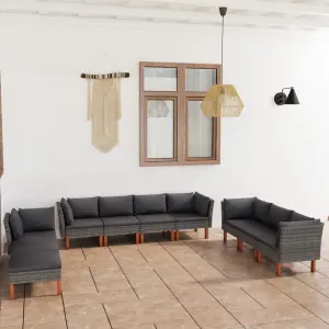 Meble ogrodowe 10-cz. zestaw wypoczynkowy szary rattan PE z poduszkami