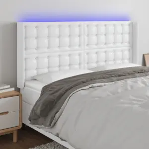 Zagłówek do łóżka z LED, biały, 163x16x118/128cm sztuczna skóra