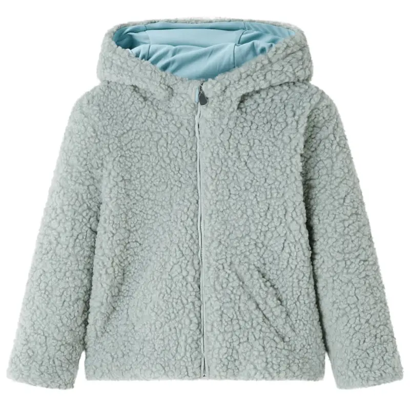 Kurtka dziecięca ze sztucznego futerka, z kapturem, miętowa, 92