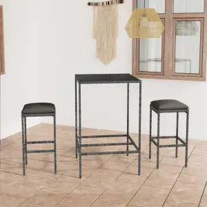 Meble ogrodowe 3-cz. zestaw barowy rattan PE szary z poduszkami