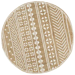 Ręcznie wykonany dywanik, juta, biały nadruk, 120 cm