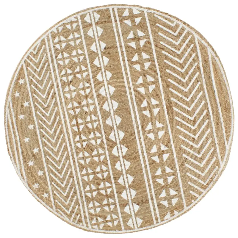 Ręcznie wykonany dywanik, juta, biały nadruk, 120 cm