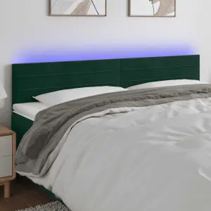 Zagłówek do łóżka z LED, ciemnozielony, 160x5x78/88 cm, aksamit