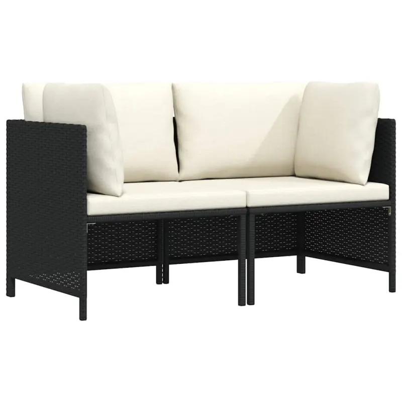 2-osobowa sofa ogrodowa z poduszkami, polirattan, czarna