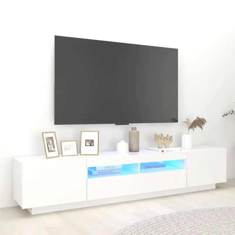 Szafka pod TV z oświetleniem LED, biała, 200x35x40 cm