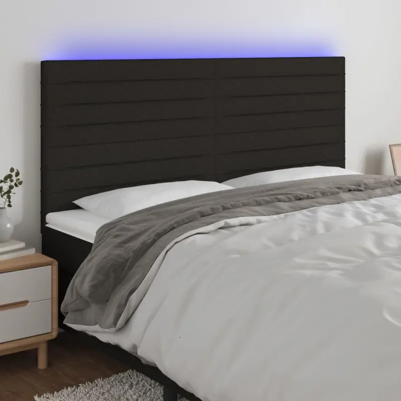 Zagłówek do łóżka z LED, czarny, 160x5x118/128 cm, tkanina