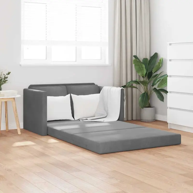 Sofa podłogowa 2-w-1, ciemnoszara, 122x204x55 cm, aksamit