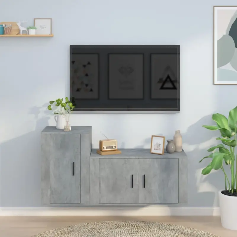 Zestaw 2 szafek TV, szarość betonu, materiał drewnopochodny