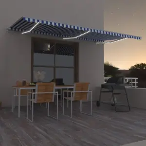 Ręcznie zwijana markiza z LED, 600x350 cm, niebiesko-biała